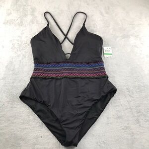 Bar III Women's Smocked One-Piece Swimsuit  Size L New